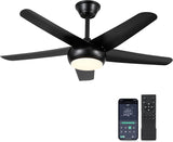 44" Black Ceiling Fan with Lights - Low Profile Ceiling Fans with 5 Reversible Blades, 6 Wind Speeds and Dimmable, Indoor/Outdoor Ceiling Fan Light for Bedroom A101-B0D8W425HM