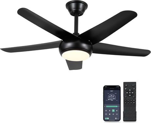 44" Black Ceiling Fan with Lights - Low Profile Ceiling Fans with 5 Reversible Blades, 6 Wind Speeds and Dimmable, Indoor/Outdoor Ceiling Fan Light for Bedroom A101-B0D8W425HM
