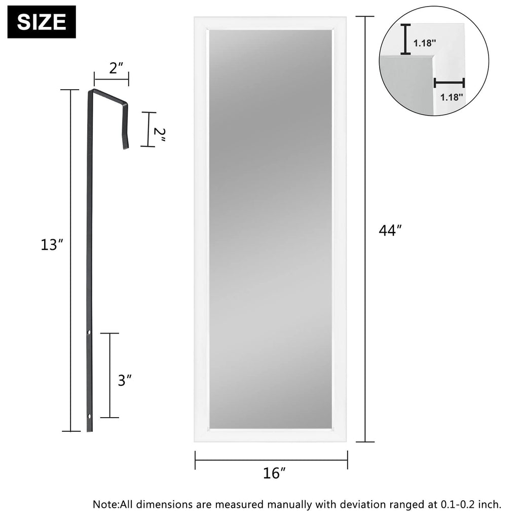 Over The Door Mirror Full Length with Hanging Brackets, or Leaning Against Wall Mounted On Wall, Door, 44''x16''