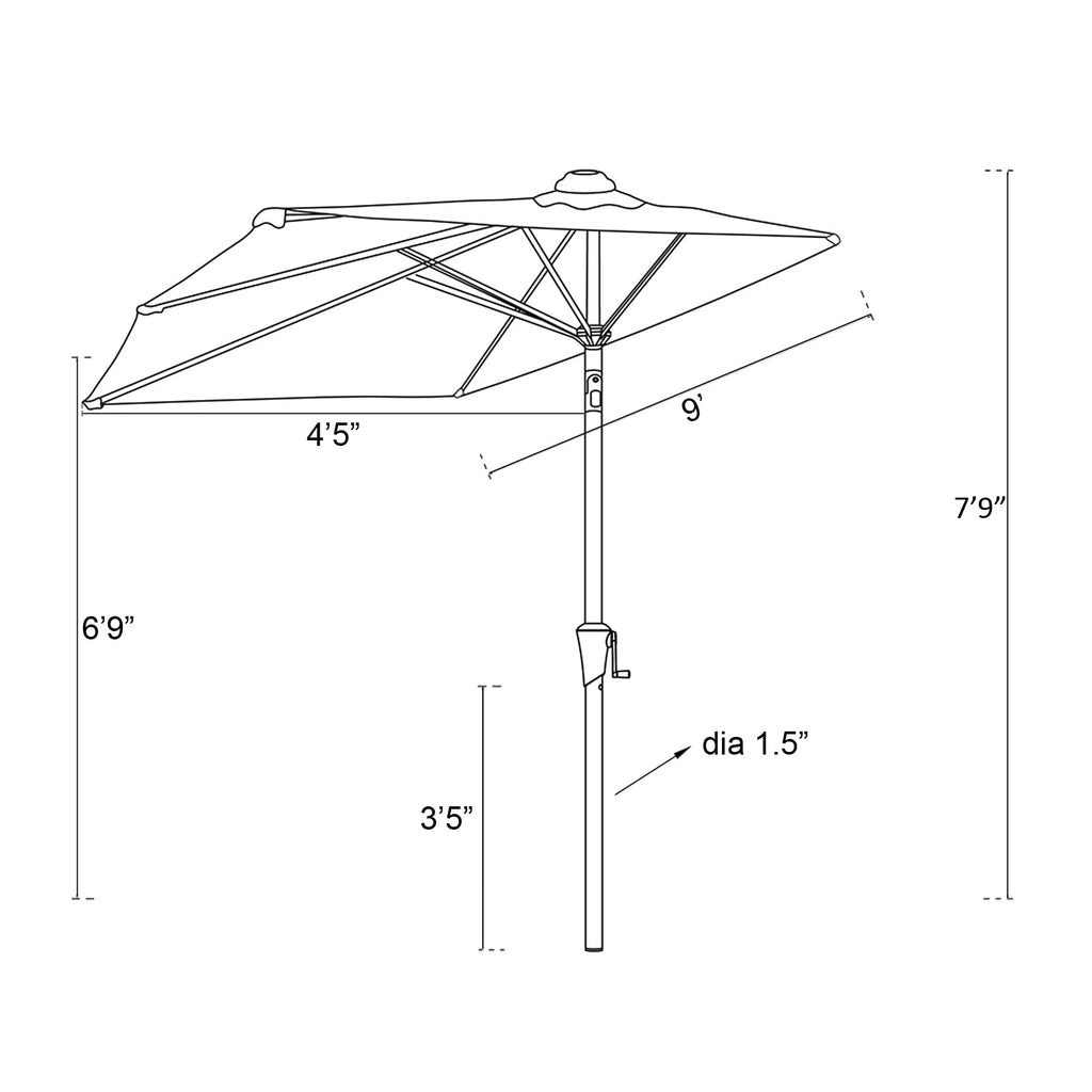 9 ft Half Round Outdoor Patio Market Wall Umbrella with Tilt, Aqua Blue