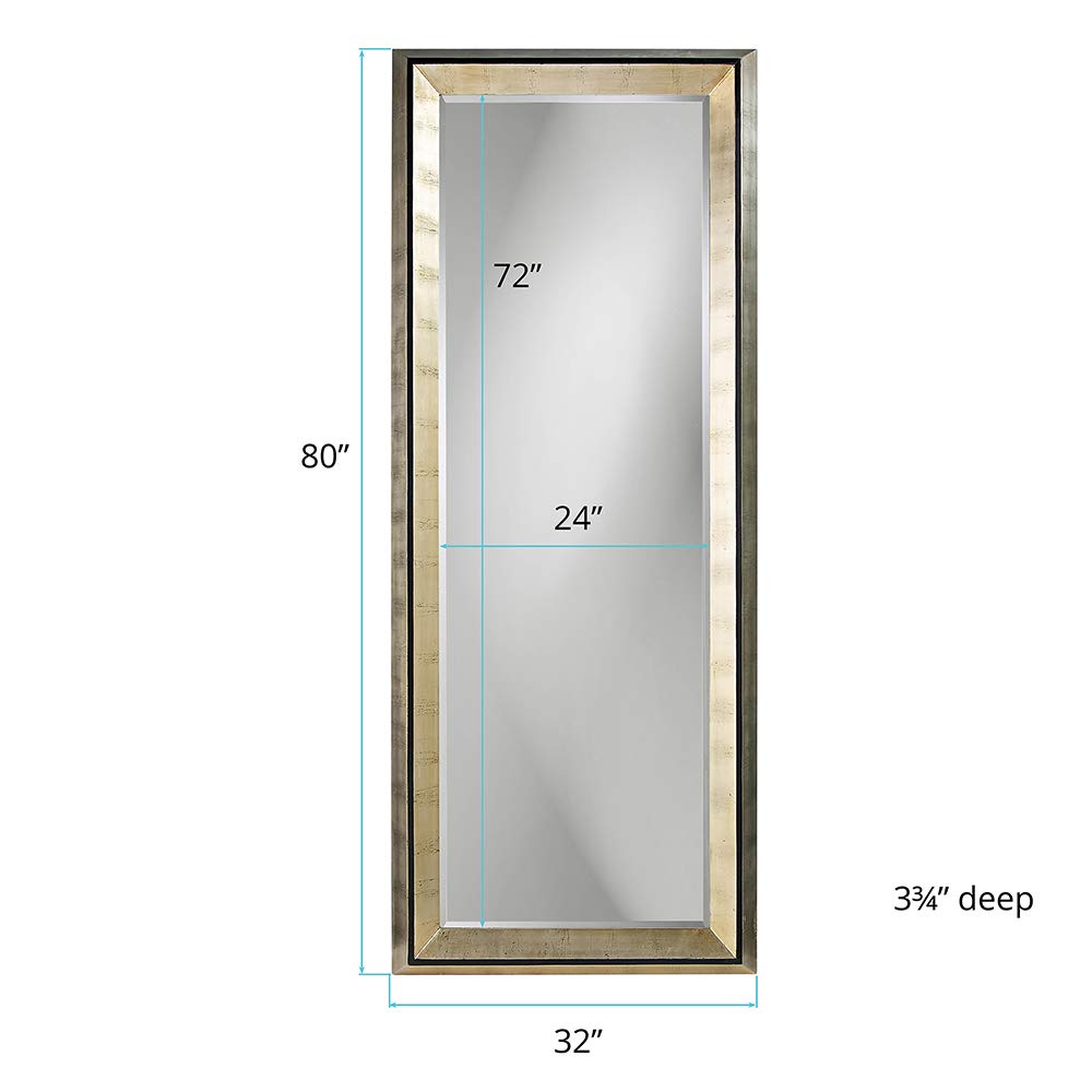 Detroit Leaner Oversized Floor Mirror, Bright Silver Leaf Finish Full Length Leaning Wall Mirror Decoration, 82 x 32