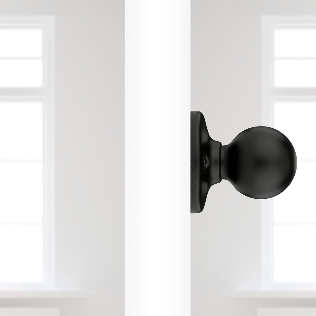 Polo Dummy Door Knob, Single Sided Handle for Closets, French Double Doors, and Pantry, Matte Black Non-Turning