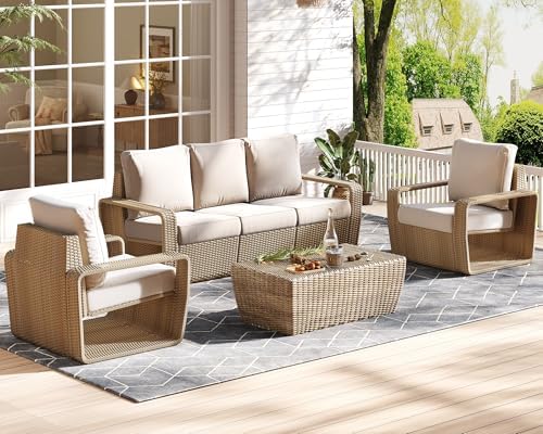 3-Piece Rattan Outdoor Patio Furniture Set for Backyard, Garden & Porch