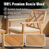 4-Piece Acacia Wood Outdoor Patio Furniture Set - Conversation for Backyard, Garden & Porch