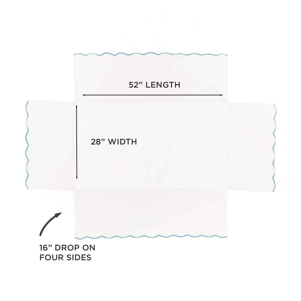 Coastal Chic Scalloped Edge Baby Crib Skirt Single 28" W x 52" L + 16" Drop Blue - White Crib Skirt - Baby Essentials