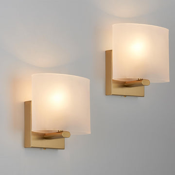 Indoor Small Flat Hardwired Acrylic Shade Gold Wall Sconce Light Set of 2