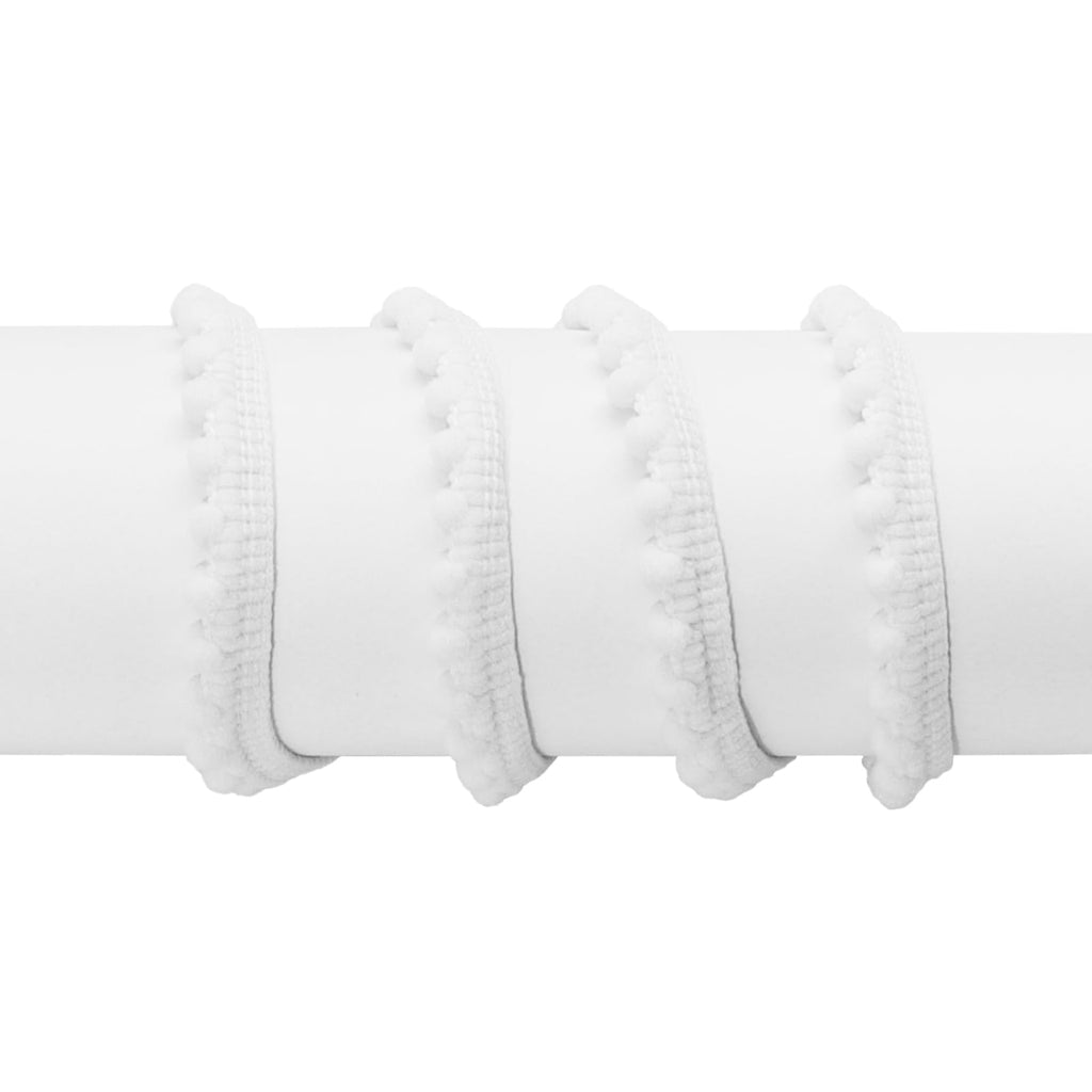 Pom Pom Trim, 1/2" Wide White Ribbon, 6mm Balls - 10 Yards