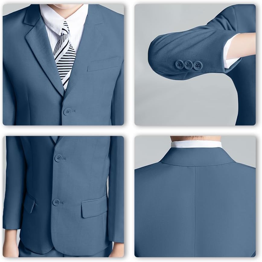 Boys Formal Suits Slim Fit 5 Piece Kids Jacket Pants Set with Shirt Tie