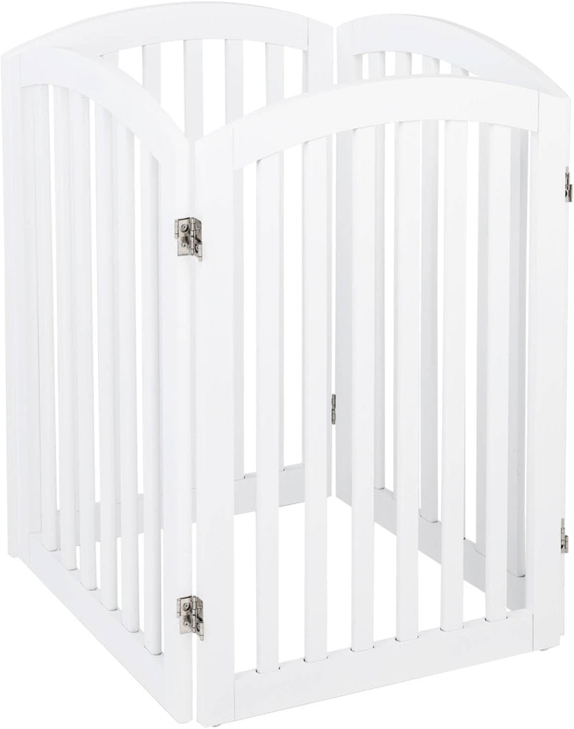 30'' Height Extra Wide Wooden Freestanding Pet Gate for Dogs, No Drill Foldable Indoor 4-Panel Doggy Gate for Stairs