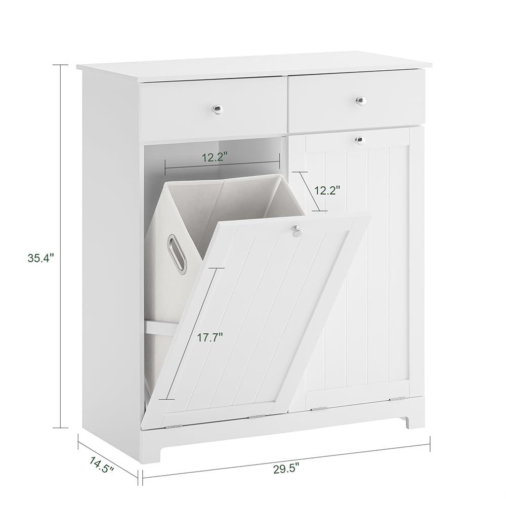 Laundry Hamper Cabinet, 2 Baskets, 35.4 x 14.5 x 29.5 in, White