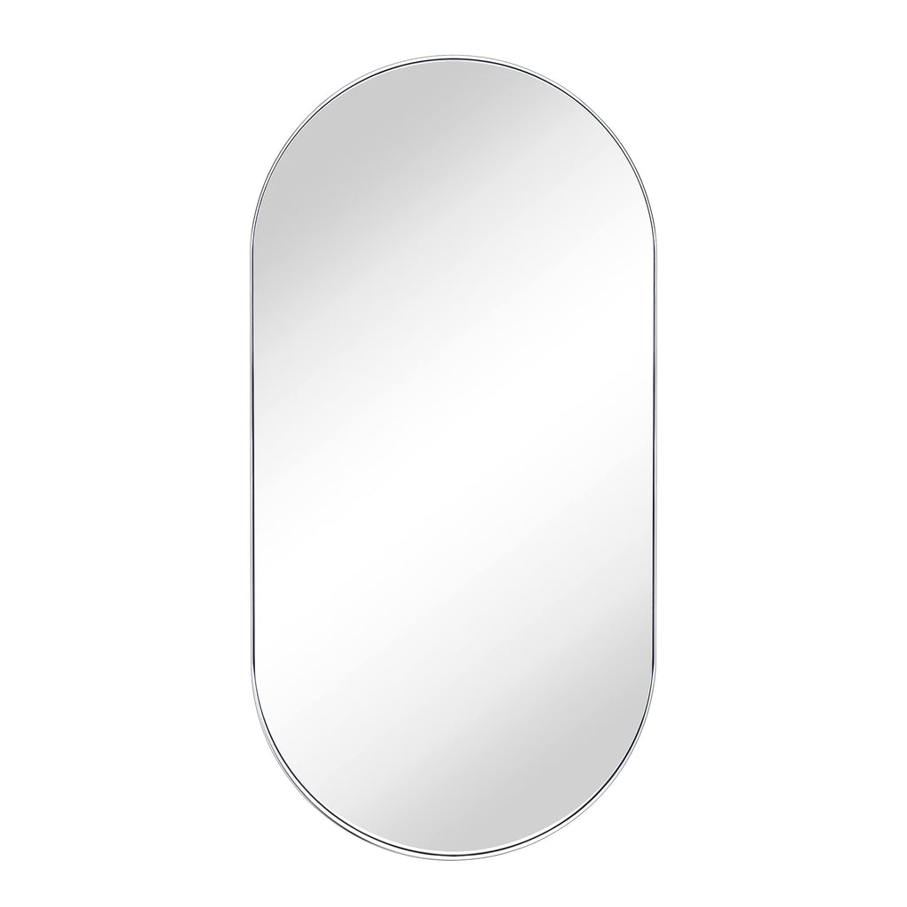 Chrome Oval Bathroom Mirror 20x40'' Pill Shaped Oblong Vanity Mirror Metal Framed Capsule Mirror for Wall in