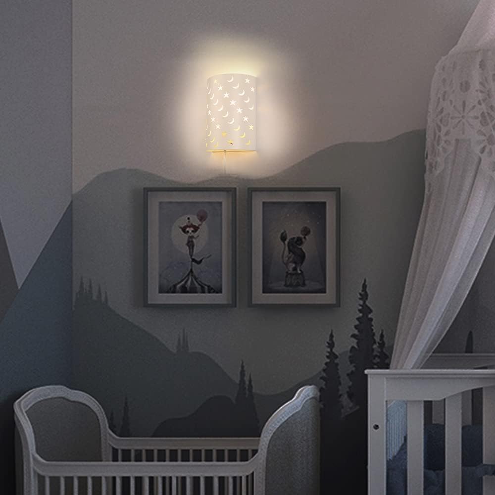 Plug In Wall Sconce Stars and Moons Kids Wall Lamp, Nursery Baby Room Wall Light with 6FT Plug in Cord On/Off Switch