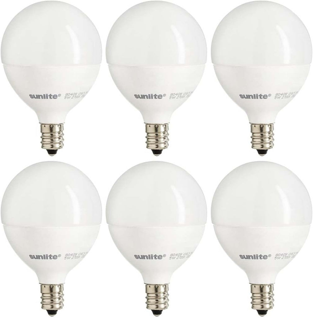 G16.5 Light Bulb LED, 5W (40W Equiv.), 350 Lumens, Dimmable, Type G Globe Shape E12 Candelabra Base, Short Bulbs