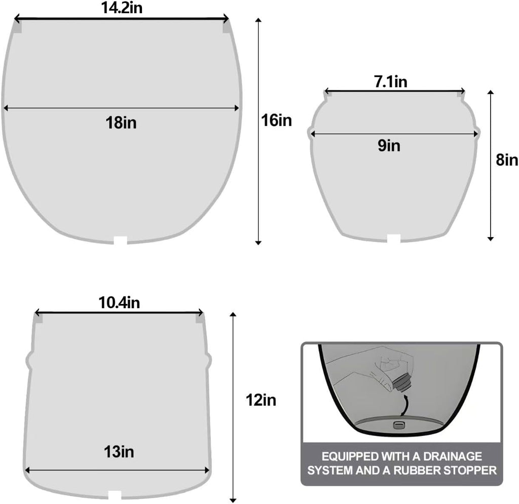 Craft flowerpots 18"+13"+9" Dia Round Concrete Planter Set of 3 Large Outdoor/Indoor Planter Pots Containers with