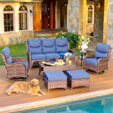 7-Piece Wicker Outdoor Patio Furniture Set - Swivel | Blue with Thick Cushions for Patio, Garden & Porch