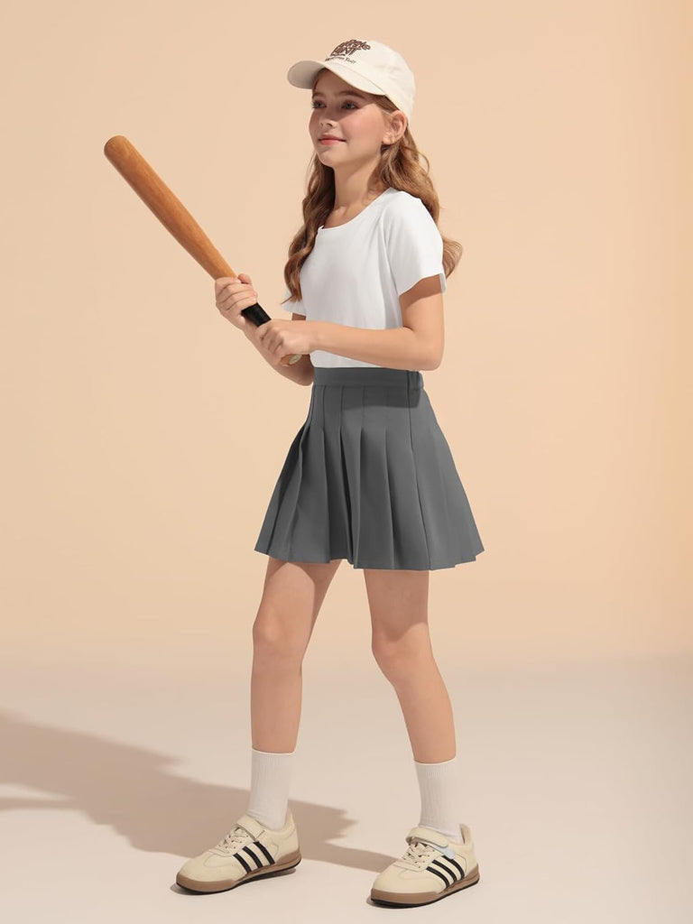 Girls Pleated Skirt Kids School Uniform Elastic High Waist Tennis Skirts with Shorts