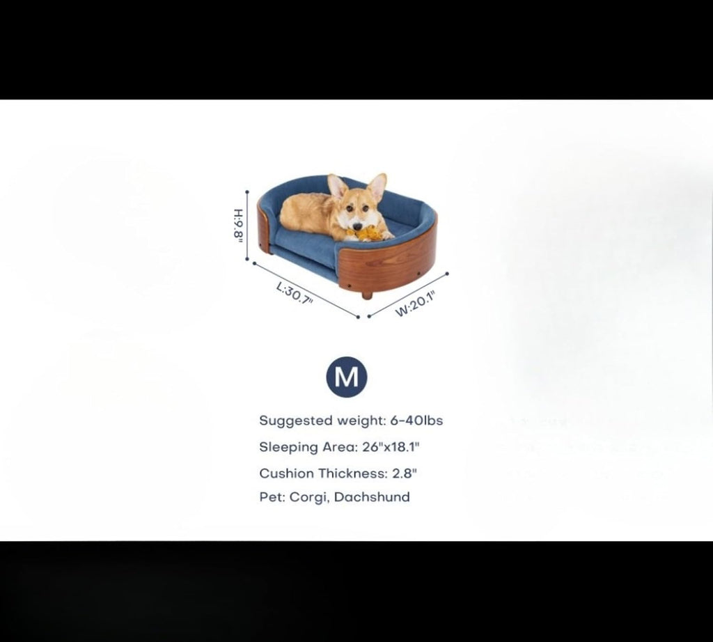 Modern Elevated Dog Bed with Wood Legs, Velvet Cushion Pet Sofa, Scandinavian Style Luxury Cat Dog Bed, Washable