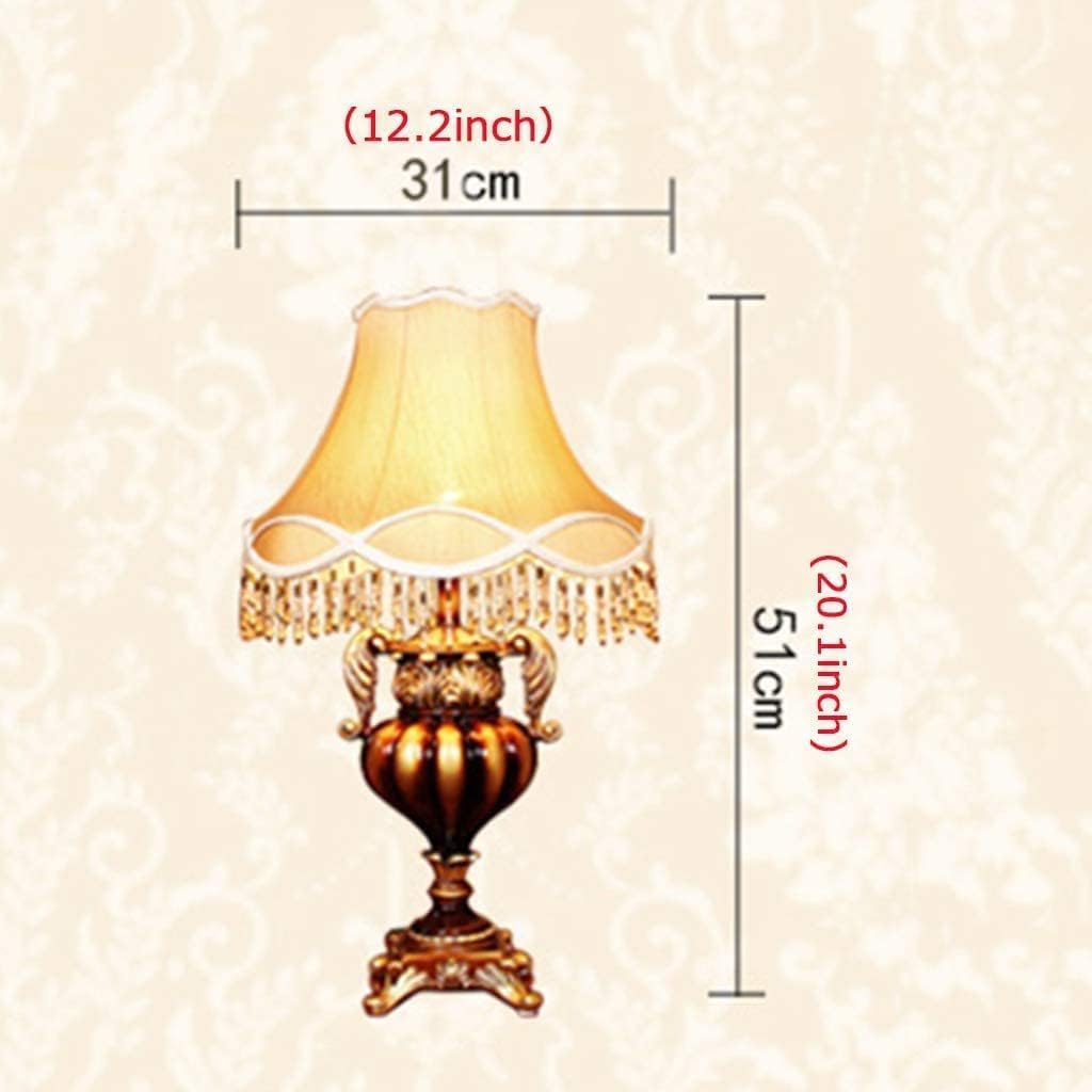 Victorian Crystal Table Lamp, 20.1-inch Resin Base, Gold Antique Design with Crystal Pendants, Silk Shade