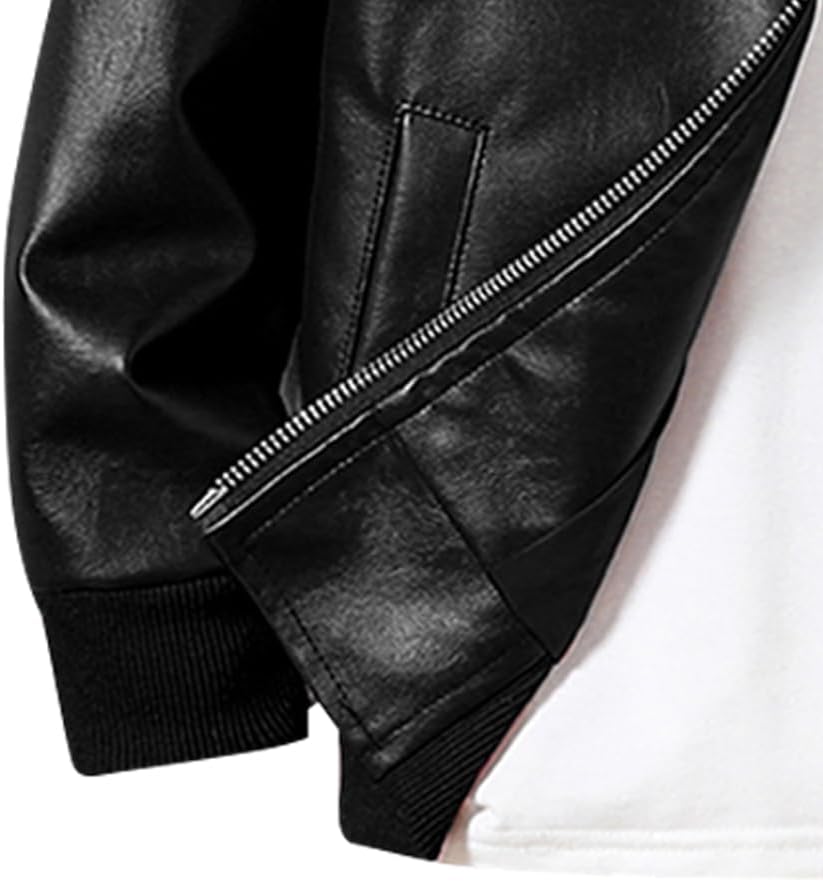 Toddler Boy Leather Jacket - Stylish Black Drop Shoulder Zip Up Leather Coat - Cool Boys Outwear Tops for Kids