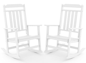 Classic Outdoor-Rocking-Chairs-Set-of-2, HDPE Rocker, White