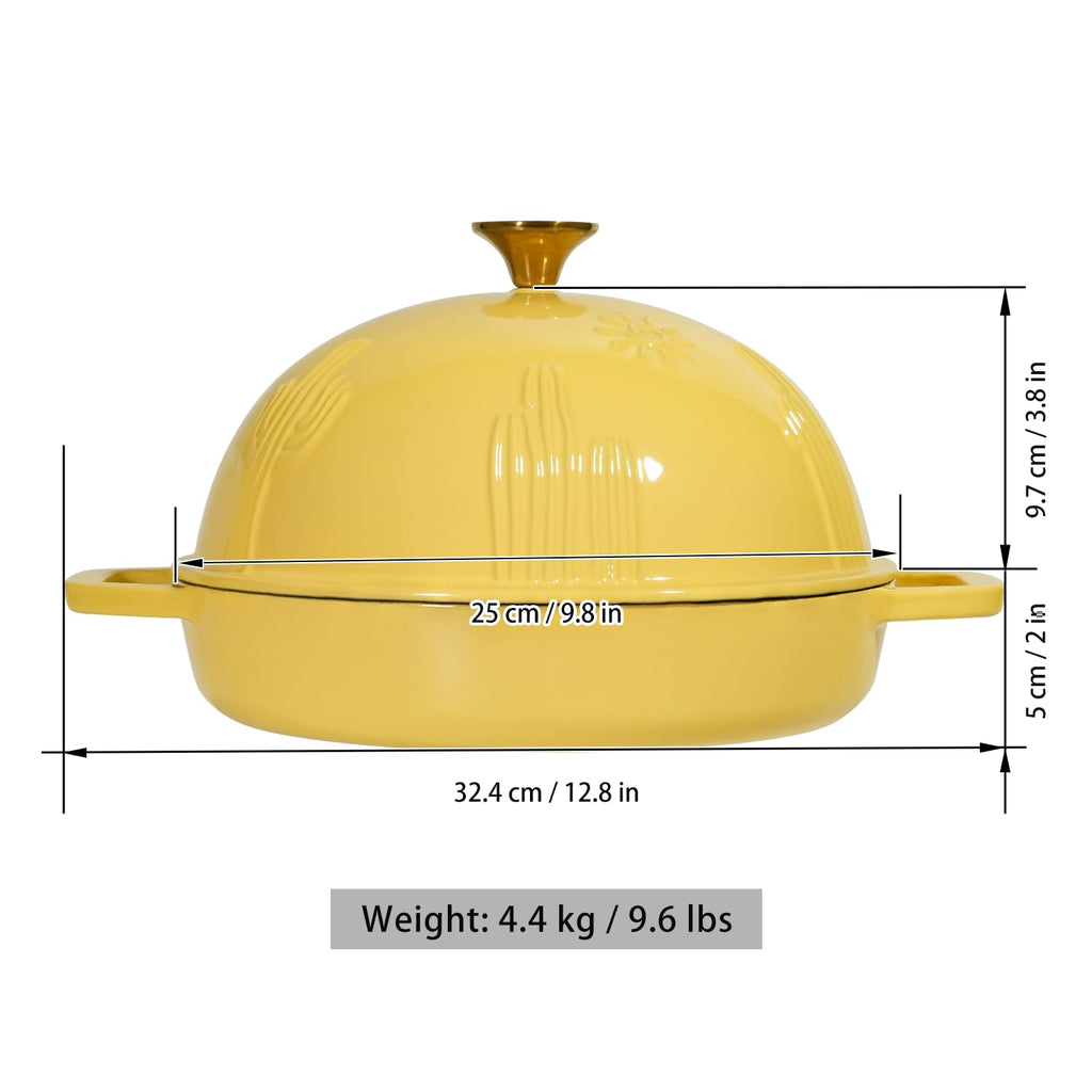 Cast Iron Bread Oven With Cloche Lid for Baking - Yellow Enameled Dutch Oven With Dome Lid for Sourdough - 5 qt