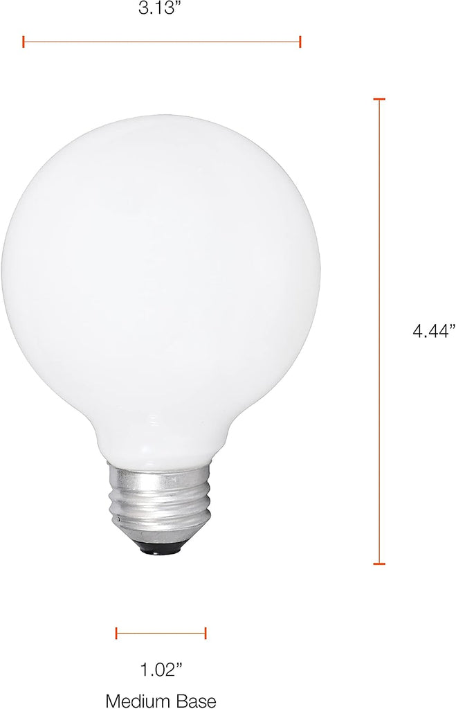 Incandescent Double Life Décor Globe Light Bulb, 40W, G25, Medium Base, 265 Lumens, Frosted, 2850K, Soft White - 3