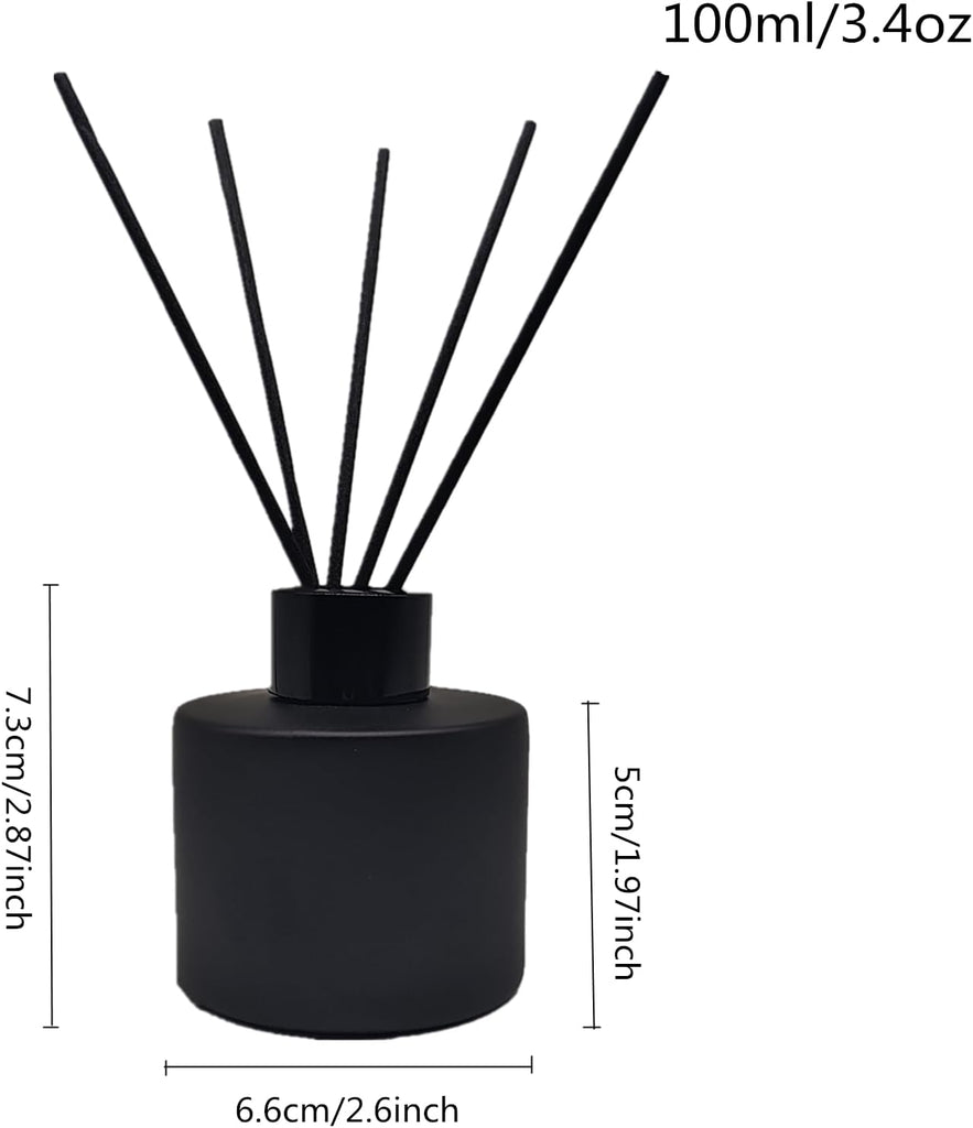 Reed Diffuser Bottle, Empty Matte Black Glass Jar with Black Sticks,Fragrance Replacement Container 100ml(4 - Set of 4
