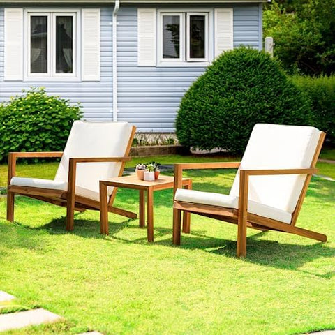3-Piece Acacia Wood Outdoor Patio Furniture Set - Bistro for Patio, Garden & Porch