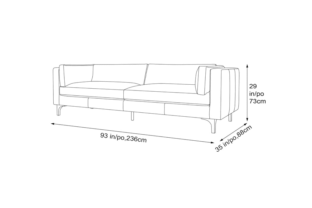 Mary Leather Couch 93" | Top Grain Nappa 11000 Leather Wide Seat, Solid Wood Frame, Plush Cushioning, Top-Stitched