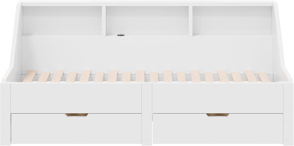 Wood Twin to King Daybed, Twin Size Day Bed with Pop Up Trundle & Storage Drawers, Modern Corner Bed Frame with