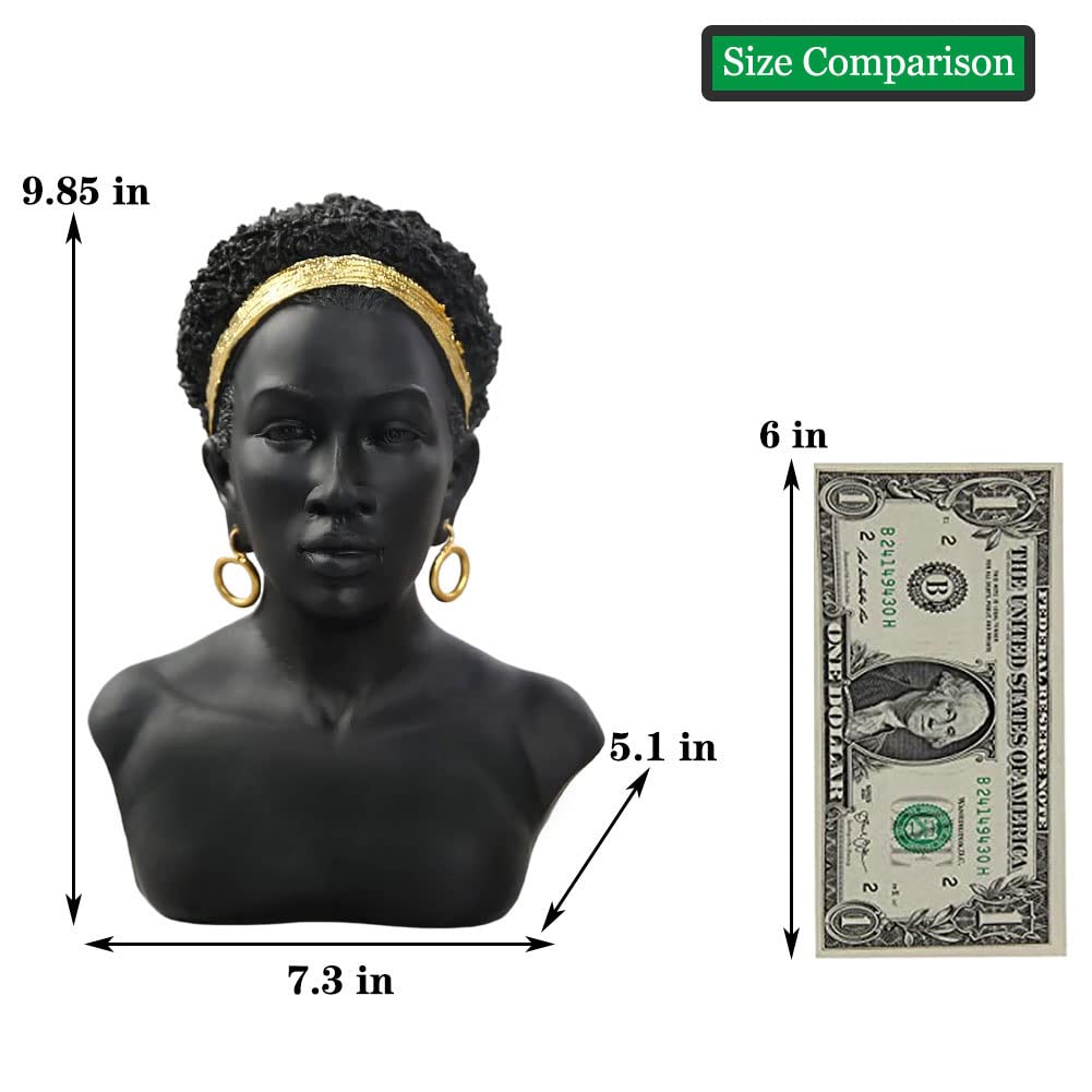 African Art Black Bust Sculptures, Modern Decor African American Bust Statue, Creative Resin African Woman Black