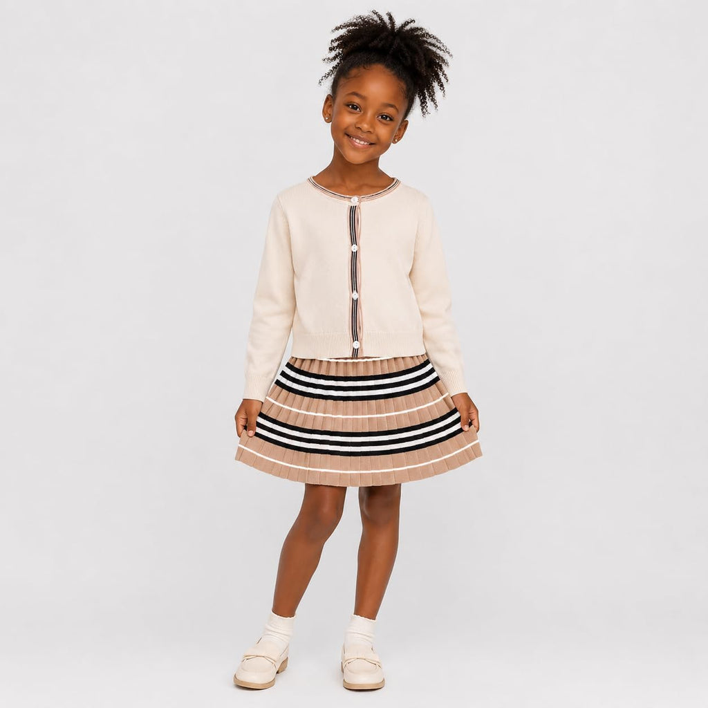 Cute Little Girls Ribbed Knit Cardigan Skirt Set School Style