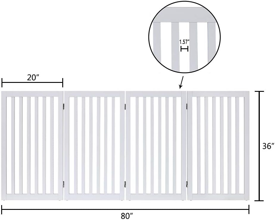 36"H Free Standing Pet Gate for Dog, Tall Wooden Dog Gate, 80" Wide