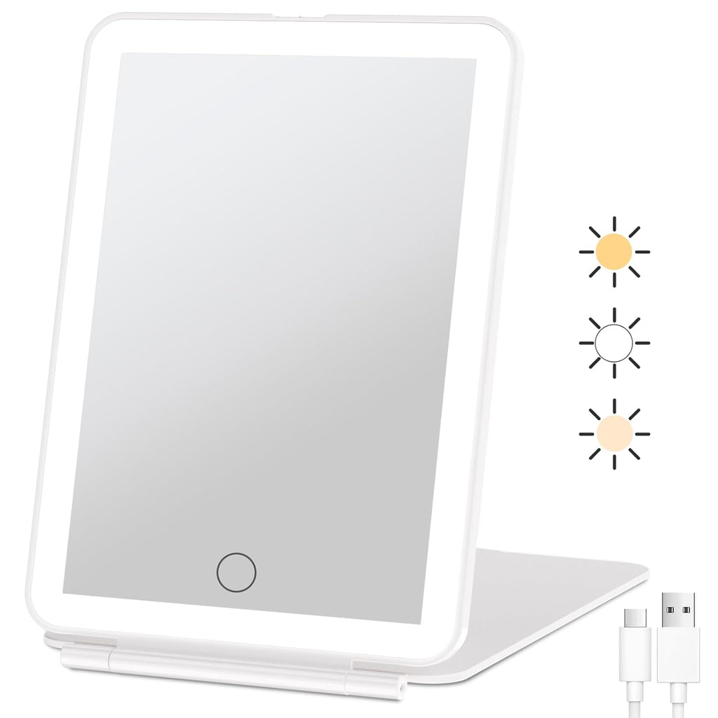 Rechargeable Travel Makeup Mirror with 72 Led Lights, Portable Lighted Beauty Mirror, 3 Color Lighting, Dimmable Touch