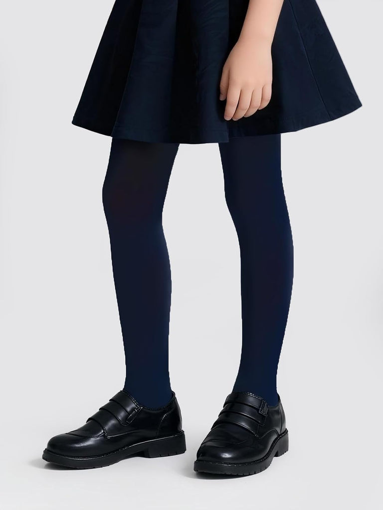 Kids Girls School Dress Cotton Tights Black White Gray Navy