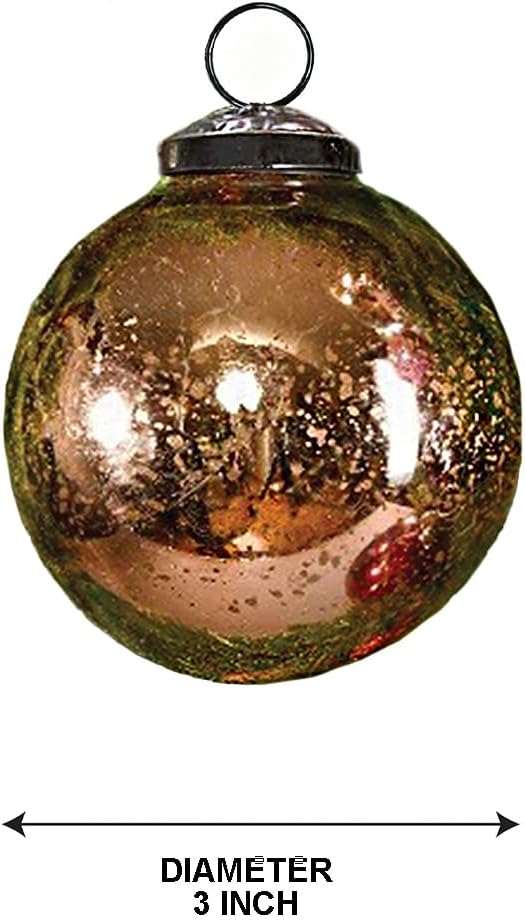 Set of 6 Copper Bronze Mercury Glass Christmas Ball Ornament for Window Box, Decorative Ornaments for Holiday Décor