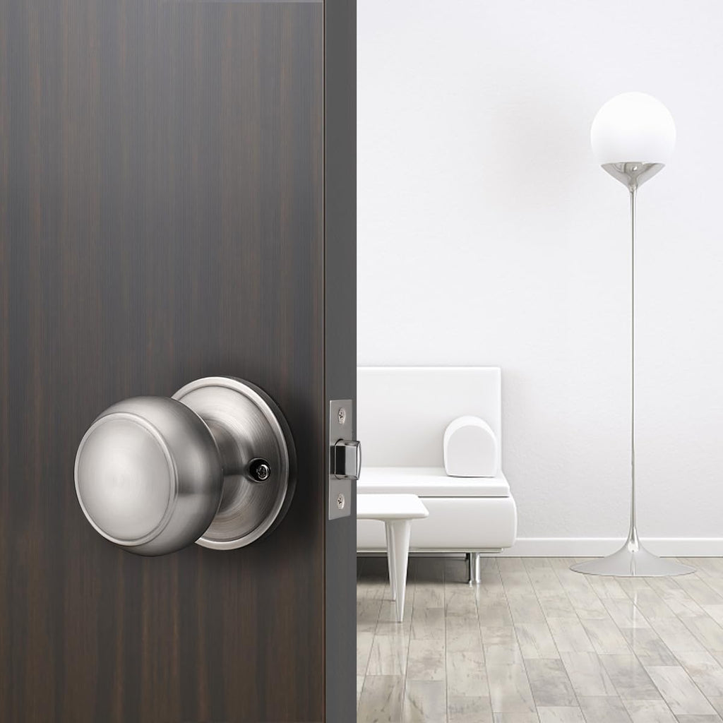 Brushed Nickel Door Knob, Passage Door Knobs for Closet and Hallway, Keyless Interior Door Knob, 6 Pack