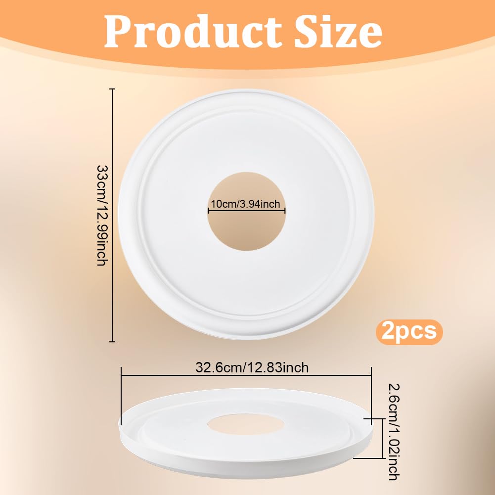 2Pcs White Round Plastic Ceiling Fan Medallion 13 Inch OD x 4 Inch ID Ceiling Medallion Molded Light Fixture Hole