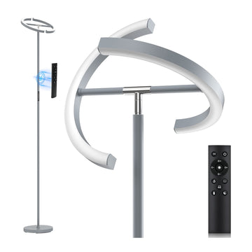 Silver Floor Lamps, Stepless Dimmable Standing Lamp with Touch Remote Control, 22W Rotatable LED Floor Light Tall