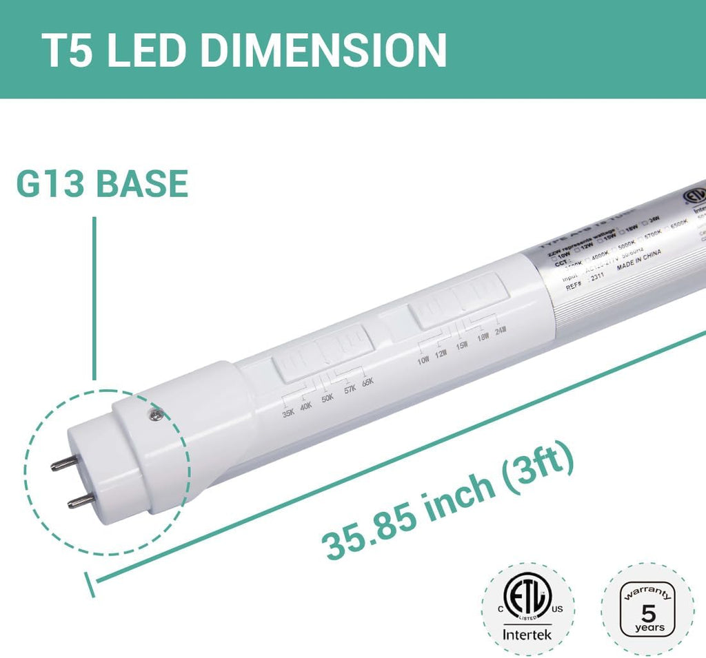 4FT T5 LED Tube Light, 24W, 5000K, Ballast Bypass, 25 Pack