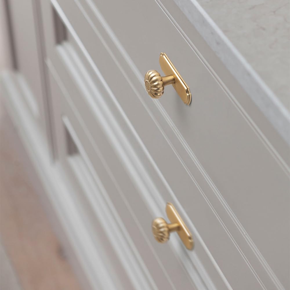 Set of 6 - Elegant Bloom Champagne Bronze Cabinet Knobs with Backplate, Drawer Pulls, Dresser Cabinet Hardware
