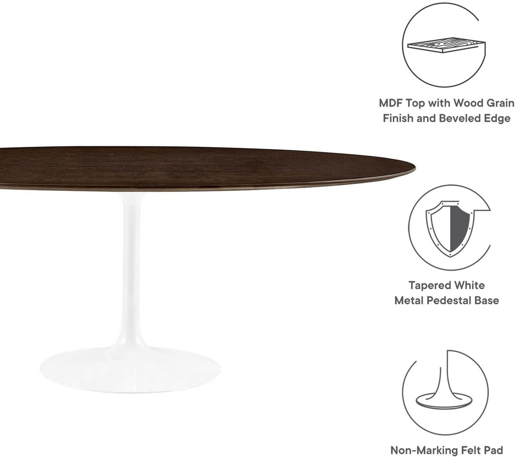 Inspired Tulip Style Oval Pedestal Dining Table — White Cherry Walnut, 78″ Oval
