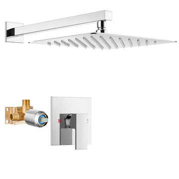 Shower Faucet Set,12 Inch Shower Valve Kit,Chrome Polish