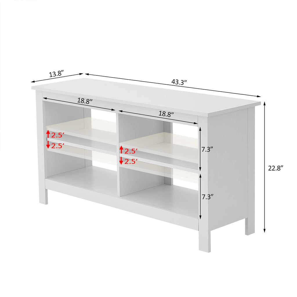 43 Inches TV Stand, Mid Century Modern Entertainment Center with 4 Open Shelves Farmhouse TV Media Console Table
