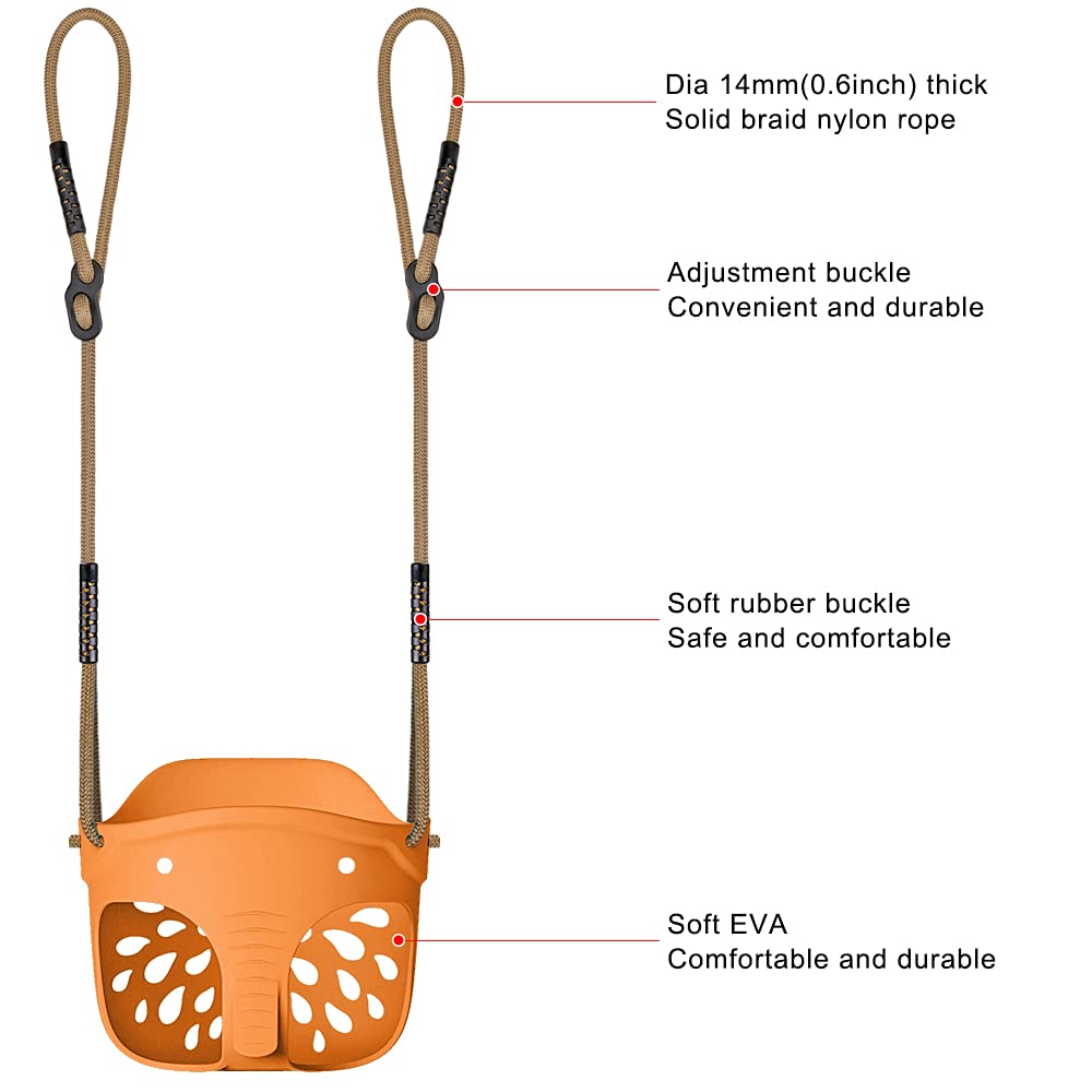 Yellow High Back Full Bucket Toddler Swing Seat w/Adjustable Ropes