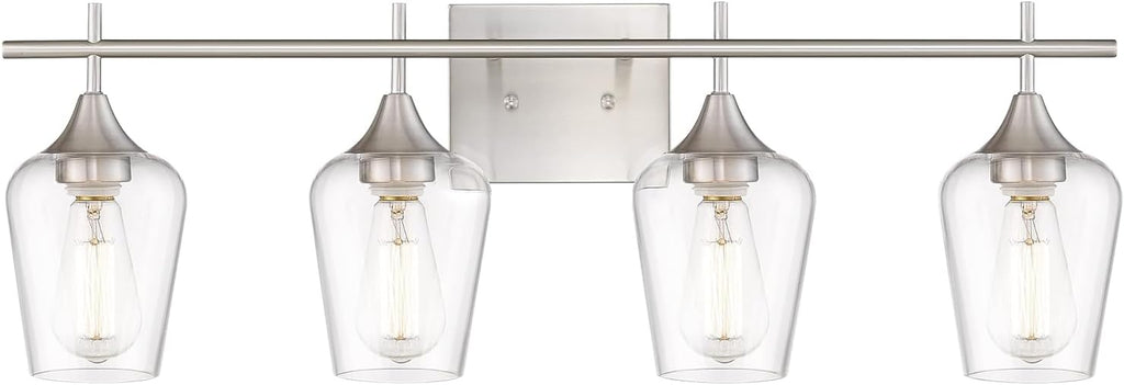 4-Light Bathroom Lighting Fixtures Over Mirror, 24 Inch Brushed Nickel Vanity Lights with Clear Glass, Modern Bath