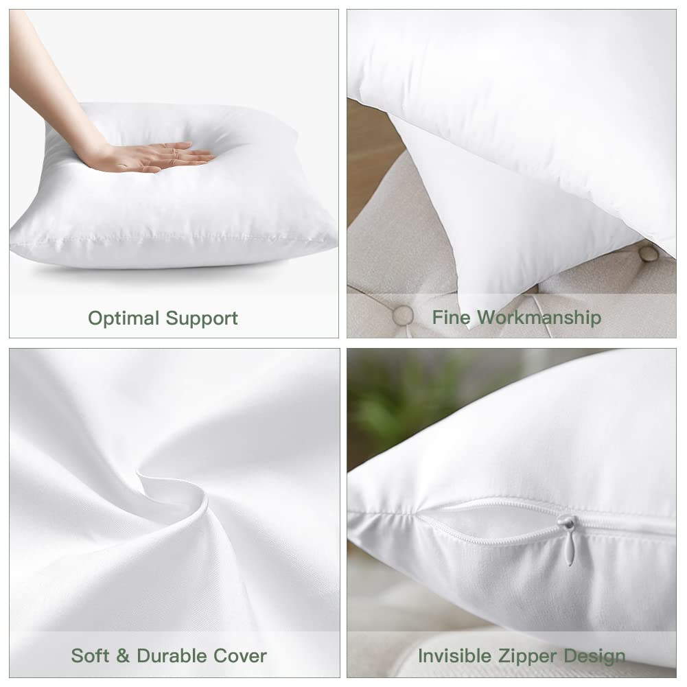 Pack of 2 Throw Pillow Inserts, 20 x 20 Square Cushion Inner Soft Fluffy Plump Stuffer Cushion Pads White Decorative