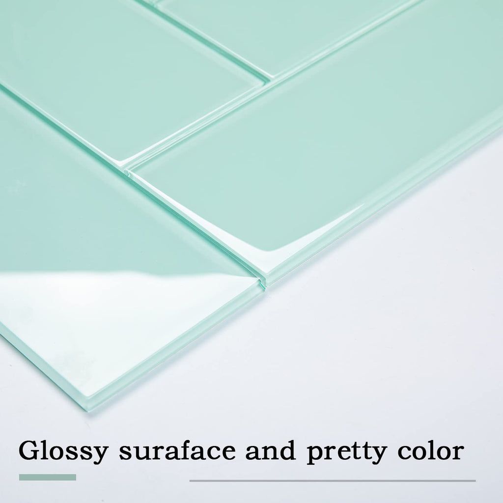 Light Green Glass Subway Tile, Glass Kitchen Shower Backsplash Wall, 4 x 12 Inches, 4 Sq.Ft
