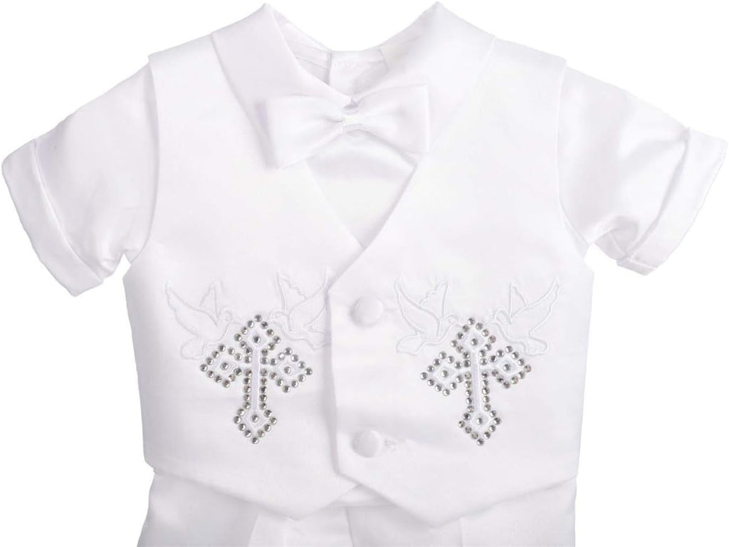 Baby Boys Christening Suit White Baptism Outfits with Bonnet