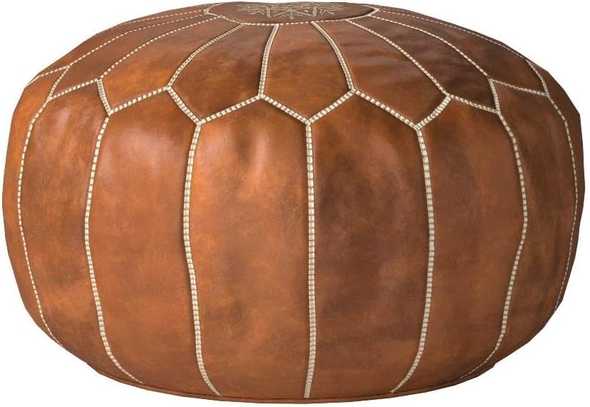 Premium Pouf - - Delivered Stuffed - Ottoman, Footstool, Floor Cushion (Cognac Brown)